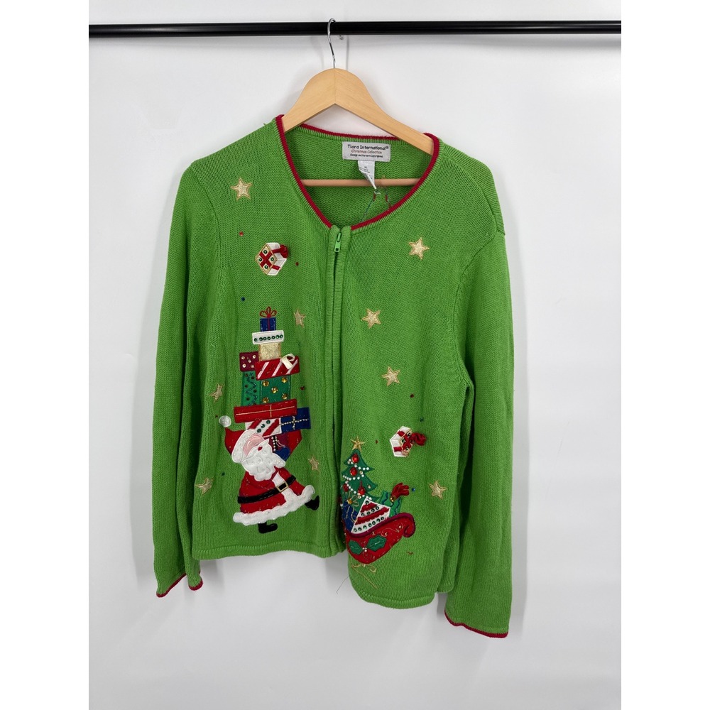 Vintage Tiara International Christmas Collection Santa Sweater Womens Size XL